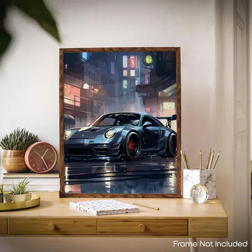 Vista 4 de Inspirational Wall Art Co. - Turbo Porsche 911 2023 - Carteles de coche para habitación de niños - Decoración de pared del automóvil - Decoración