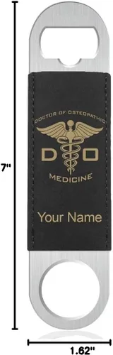 Vista 5 de LaserGram Abrebotellas, DO Doctor en Medicina Osteopática, grabado personalizado incluido (cuero sintético, negro y dorado)
