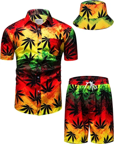 Vista 66 de TUNEVUSE Conjunto de camisas y pantalones cortos hawaianos para hombre, 2 piezas, trajes de playa con estampado de flores, traje tropical de verano