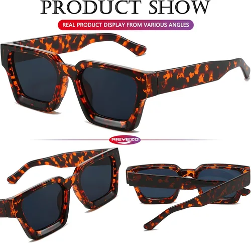 Vista 87 de AIEYEZO Gafas de sol cuadradas para mujeres y hombres, gafas de sol cuadradas con montura gruesa, estilo de diseñador simple