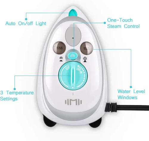 Vista 3 de IIMII Mini plancha de vapor de viaje, potencia de doble voltaje de 420 W, calentamiento rápido, potente vapor, suela antiadherente y diseño