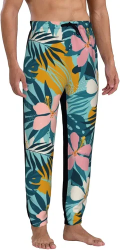 Vista 3 de ultaro Men's Casual Jogger Sweatpants Tropical Flowers and Palm Leaves Running Sweatpants with Pockets