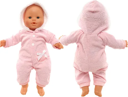 Vista 2 de Miunana Ropa de muñeca de bebé de 14 a 16 pulgadas, overol rosa con capucha y gorro hecho a mano