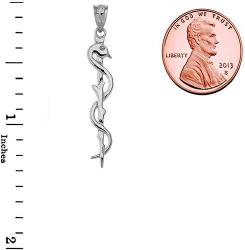 Vista 3 de Collar con colgante de símbolo de medicina de Asclepio de plata de ley fina