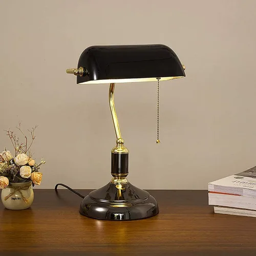 Vista 3 de Lámpara de mesa retro, lámpara tradicional de banqueros con interruptor de extracción, lámpara de escritorio vintage, lámpara de biblioteca antigua