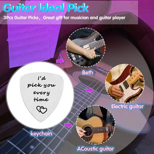 Vista 6 de I d pick you every time Guitar Pick - Regalo musical para él/ella, aniversario, Navidad, boda, San Valentín, regalo para hombres y mujeres, joyería
