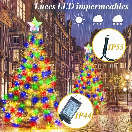 Vista 5 de Cadena de luces para árbol de Navidad, 410 luces LED de Navidad para árbol con 8 modos de luz y función de memoria, 6.6 pies x 16 luces de cadena