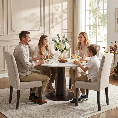 Vista 14 de Juego de 2 sillas de comedor tapizadas modernas y elegantes para cocina Beige