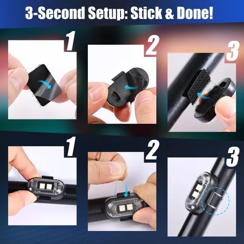Vista 6 de 8 piezas de luces estroboscópicas LED inalámbricas con control remoto, 8 colores IP65 impermeables, luces estroboscópicas USB anticolisión de 3