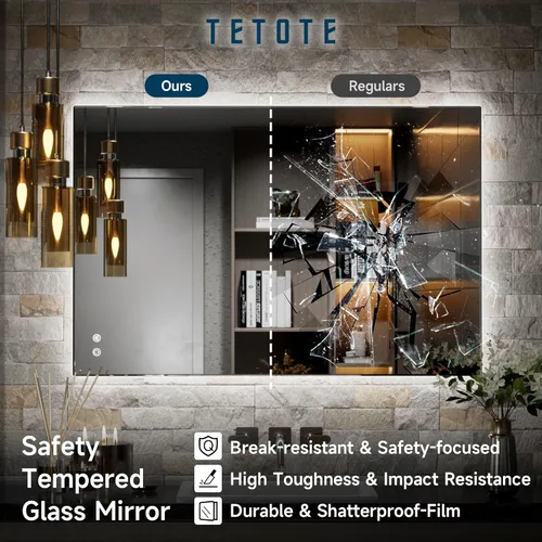 Vista 9 de TETOTE - Espejo retroiluminado para baño con luz, botón táctil regulable y función antivaho (horizontal o vertical)