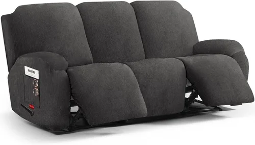 Vista 24 de 3 fundas elásticas para sillas reclinables, fundas de tela de felpa y protectores duraderos de muebles para niños y mascotas (1 plaza, negro)