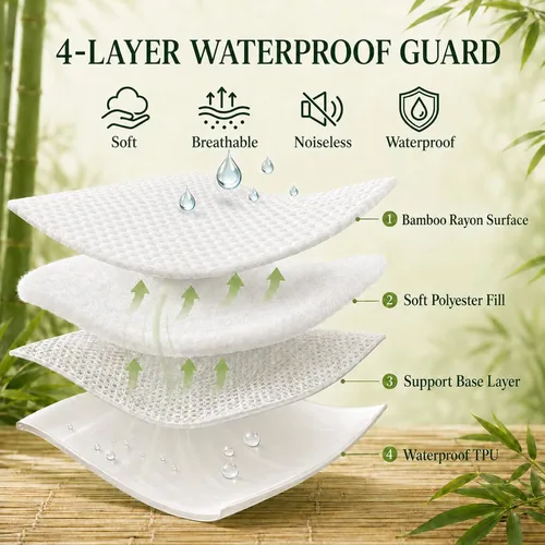 Vista 3 de Protector de colchón impermeable tamaño individual – Funda de colchón de viscosa de bambú refrescante, tela de aire 3D silenciosa, bolsillo profundo
