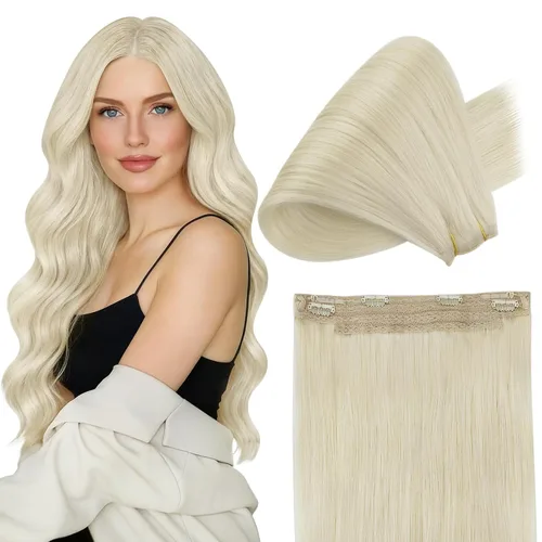 Vista 35 de Fshine - Extensiones de cabello con hilo invisible de 12 pulgadas, color rubio ceniza con reflejos de rubio decolorado, pieza de cabello humano real