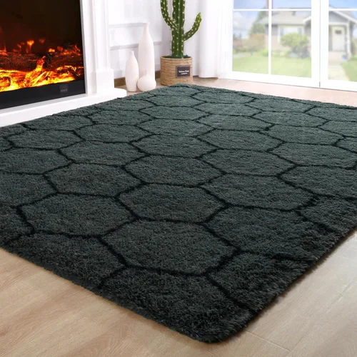 Vista 49 de Noahas Alfombras de Área Grandes y Esponjosas de 5x8 pies para Sala de Estar y Dormitorio, Alfombra Gruesa de Pelo Largo Beige y Blanca, Alfombra