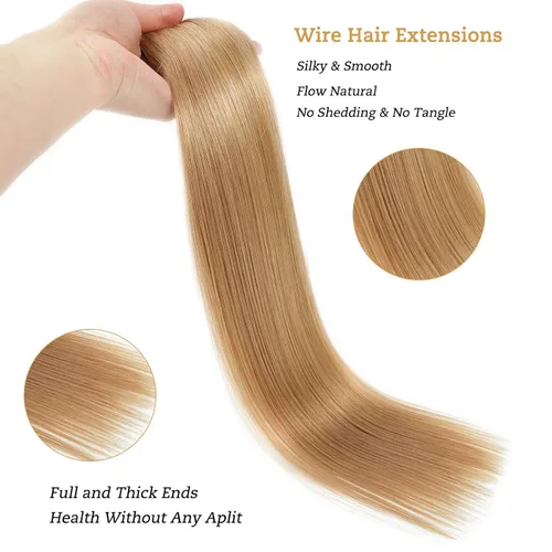 Vista 6 de Tinashe Extensiones de cabello humano real con alambre, color rubio oscuro, 12 pulgadas, 2.47 onzas, extensiones de cabello lacio con alambre #27