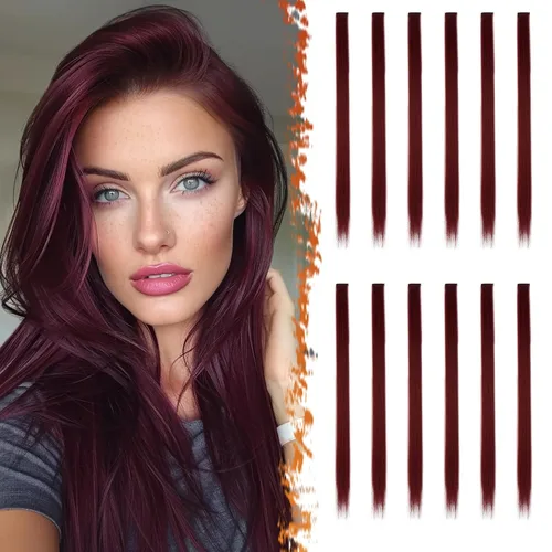 Vista 20 de BARSDAR Extensiones de cabello negro con clip, extensiones de cabello con clip de color para mujer, 22 pulgadas, 12 piezas, extensiones sintéticas