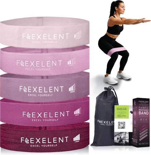 Vista 11 de Bandas de resistencia de tela para hacer ejercicio – 5 niveles de fuerza desde extra ligera hasta extra pesada – Bandas de entrenamiento gruesas