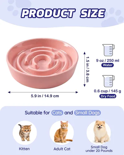 Vista 9 de TRUVIC Ceramic Slow Feeder Dog Bowl Small Breed Maze Cat Bowl (Pink)