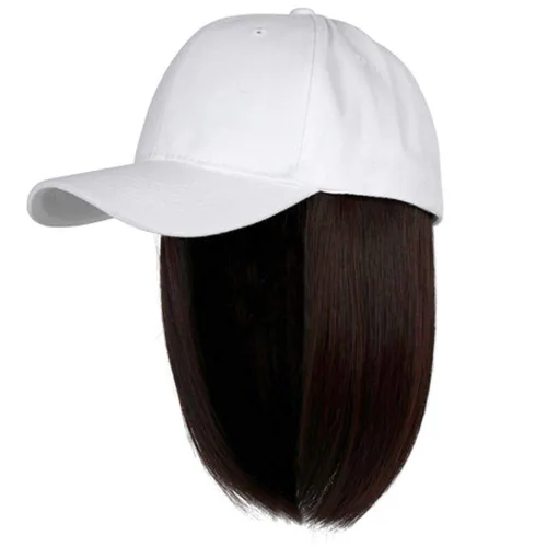 Vista 9 de YEKEYI Gorra de béisbol con extensiones de cabello, peluca sintética para mujer, gorra de béisbol ajustable (beige negro)