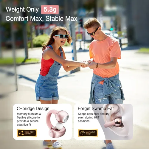 Vista 2 de A50 Auriculares de botón, auriculares Bluetooth 6.0 inalámbricos de oído abierto con comodidad sin peso de 5.3g, 48H de tiempo de reproducción, Oro