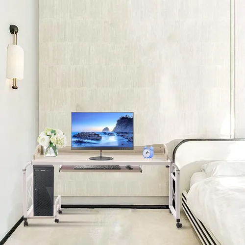 Vista 8 de Escritorio de cama Burlywood ajustable en altura, mesa multifuncional móvil, escritorio de computadora elástica para dormitorio, comedor, sala