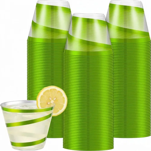 Vista 16 de Gejoy Vasos de plástico con borde de 9 onzas, vasos desechables para beber vino, vasos de graduación transparentes y elegantes para suministros