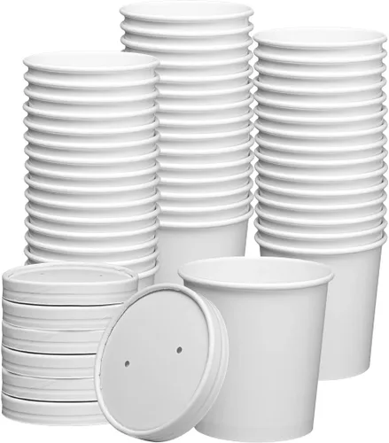 Vista 8 de GUSTO Recipientes de papel blanco de 8 onzas con tapas ventiladas [25 unidades] Tazones de sopa To Go, tazas de helado desechables, ideales