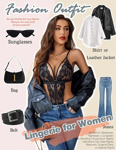Vista 5 de Avidlove body, lencería de una pieza para mujer, con cuello en V profundo, babydoll, ropa
