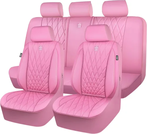 Vista 21 de Car Pass - Juego completo de fundas de asiento de lujo con ribete de cuero sintético, cubiertas de asiento automotrices antideslizantes impermeables