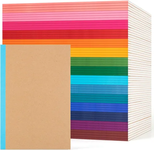 Vista 18 de Paquete de 30 cuadernos en blanco a granel, cuaderno de composición de papel A5 sin forro, 8.3 x 5.5 pulgadas, cubierta de papel kraft con espinas