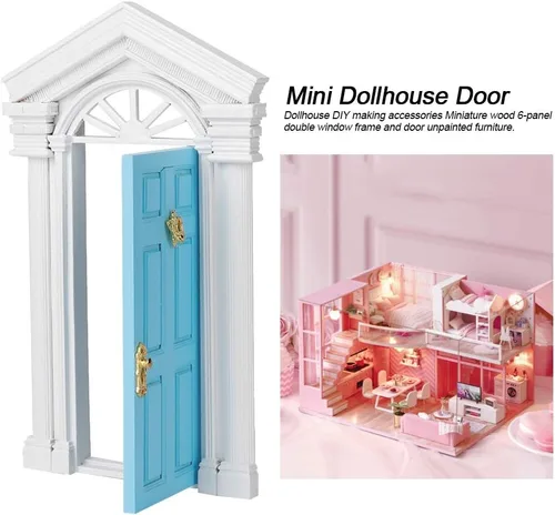 Vista 7 de Puerta de madera de casa de muñecas 1:12, puerta de hadas en miniatura para casa modelo a escala, accesorio de decoración de madera de abedul