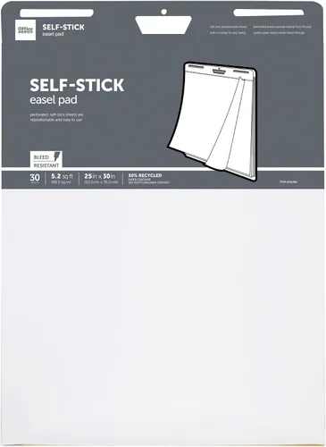 Vista 2 de Office Depot® Brand - Almohadilla de caballete autoadhesiva, 25 x 30 pulgadas, 30 hojas, 30% reciclado, blanco, 21509