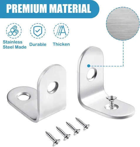 Vista 3 de Pelopy 100 soportes en forma de L de acero inoxidable de 90 grados, soporte de ángulo recto resistente para muebles de madera, silla, cajón