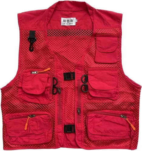 Vista 7 de Chaleco de malla transpirable con múltiples bolsillos para hombre, viajeros al aire libre, pesca con mosca, fotografía Negro