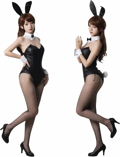Vista 3 de CR ROLECOS Disfraz de conejito para mujer, traje de una pieza para cosplay de Senpai