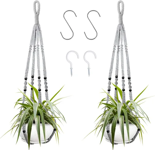 Vista 12 de Augshy Colgador de plantas de macramé, 2 piezas de soporte colgante para plantas con extensor, colgadores de plantas para decoración de interiores