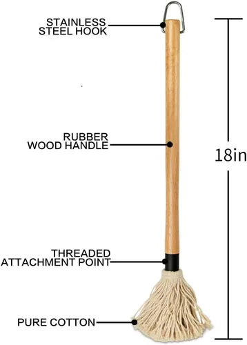 Vista 3 de YFWOOD Cepillos para fregona de barbacoa para salsa, 18 pulgadas para parrilla, mopa de madera de mango largo con 4 cabezales de repuesto
