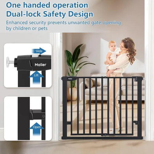 Vista 14 de Malier Puerta de bebé para escaleras con puerta grande para pasar, 29-38 pulgadas, puerta para perro montada a presión sin taladro, puerta