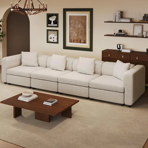 Vista 14 de Sofá modular modular de 3 plazas, terciopelo moderno con funda de cojín extraíble y lavable para espacios pequeños, marco de madera maciza, 108.66