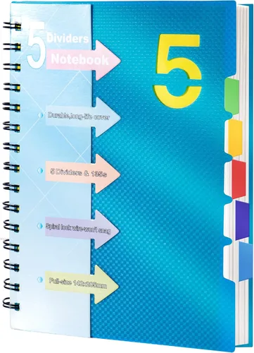 Vista 9 de CAGIE Cuaderno de 5 materias 8.5 x 11, cuadernos en espiral A4 con rayas universitarias, cuaderno en espiral con divisores y pestañas, 220 páginas