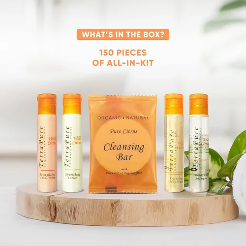Vista 3 de Terra Pure Wild Citrus Toiletries Set Kit de Amenidades 1-Shoppe Champú de 1 oz, acondicionador, gel de baño, loción, jabón en barra de 1 onza