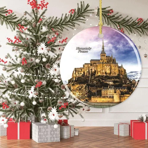 Vista 5 de Decoración de Navidad Normandía Francia, adorno de Navidad, recuerdo de recuerdo, adorno de Navidad, regalo de árbol de Navidad, adorno de cerámica