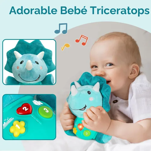 Vista 5 de iPlay, iLearn juguetes musicales de dinosaurios para bebés, regalo para niños recién nacidos, dinosaurios suaves de peluche, juguete musical