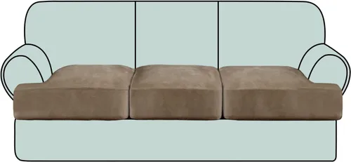 Vista 8 de Fundas de cojín de terciopelo elástico de lujo para sofá, juego de 3 piezas para sofás en forma de T, fundas antideslizantes y lavables, protector