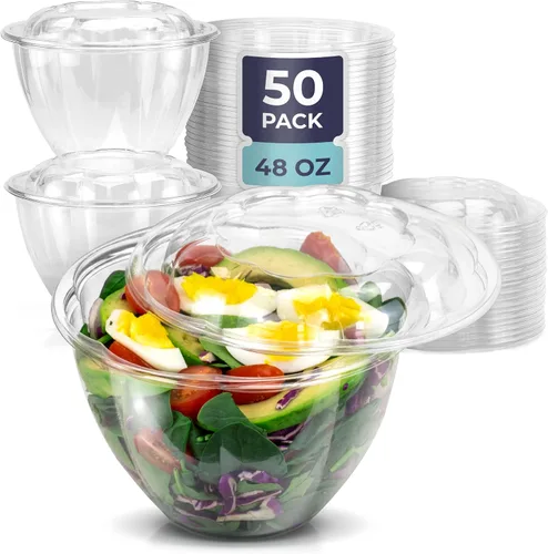 Vista 11 de Fit Meal Prep 50 unidades 18 onzas Tazones desechables de plástico transparente para ensalada con tapas herméticas - Para llevar para almuerzo