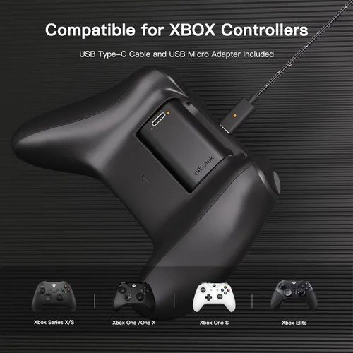 Vista 5 de Paquete de 2 baterías recargables para Xbox SXOneElite Controller Xbox Series XS accesorios de juego con cargador rápido y cable de carga USB-C