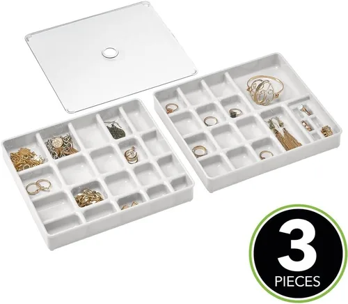 Vista 2 de mDesign - Joyero de plástico apilable, organizador de almacenamiento, 3