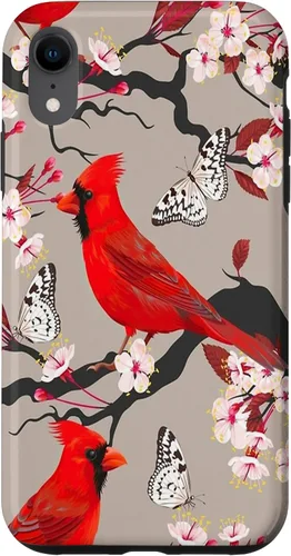 Vista 24 de Funda para iPhone 16 Women Girls Cardinals Red With Floral Butterfly