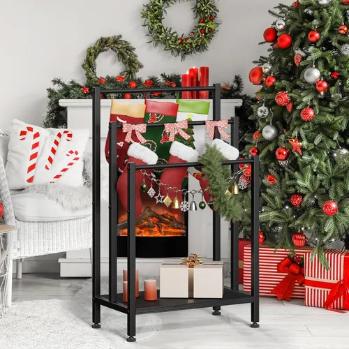 Vista 3 de Toallero independiente, toallero de metal de 3 niveles, soporte para manta para dormitorio, soporte de toalla de baño negro, soporte para toallas