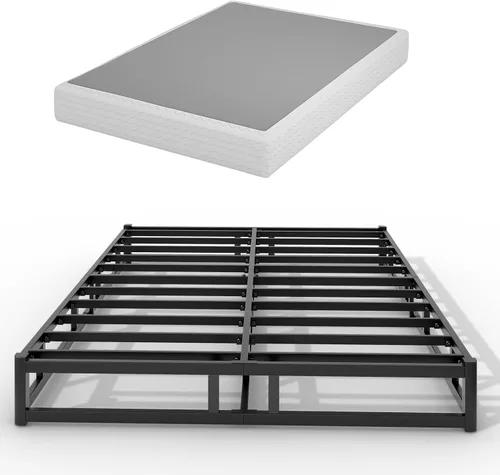 Vista 11 de GRUSIGN Somier de 5 pulgadas para cama matrimonial, base de colchón metálica de tamaño completo con cubierta de tela, marco de acero resistente